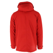 North Sails men’s red hooded winter jacket with smooth water-resistant fabric and subtle seam detailing with pockets