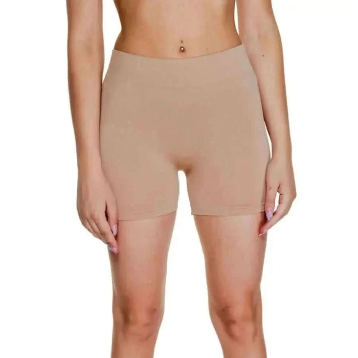 Nude-colored, form-fitting Vero Moda Women Shorts displayed on a woman’s lower body
