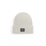Black Knit Beanie with Logo Patch, Off-White knit beanie for stylish warmth