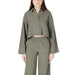 Olive green cropped shirt and pants set featured in Beige Two Piece Open Back Pantsuit