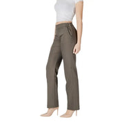 Olive green high-waisted straight-leg trousers for women, perfect for formal wear