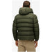 Olive green puffer jacket with hood, stylish and warm outerwear for cold weather