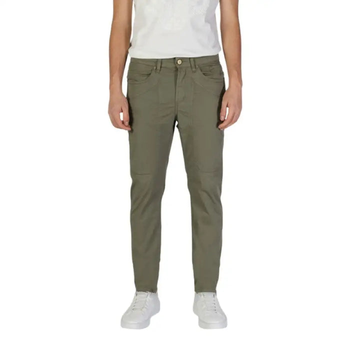 Olive green slim-fit trousers from Jeckerson Mens Blue Cotton Trousers collection