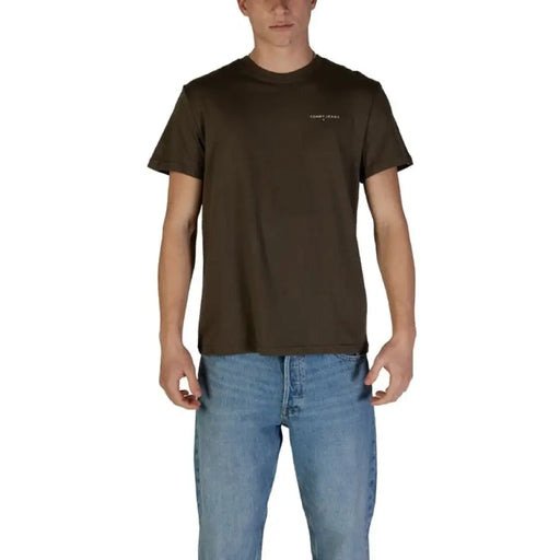Olive green Tommy Hilfiger Men’s Cotton T Shirt for stylish casual wear