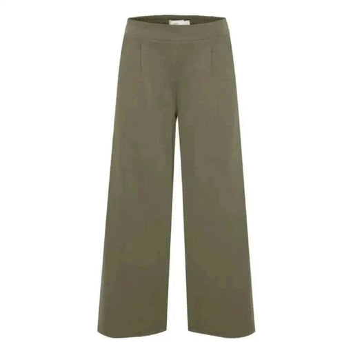 Olive green wide-leg trousers with high waistband - Ichi - Ichi Women Trousers
