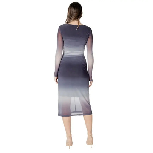 Ombre long-sleeved mesh midi dress displayed in a stylish fashion photograph