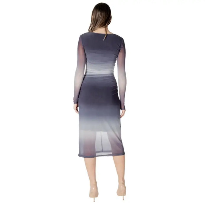 Ombre long-sleeved mesh midi dress displayed in a stylish fashion photograph