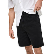 Only Short en jean noir délavé pour femme, coupe cinq poches et détails métalliques argentés, vue de face