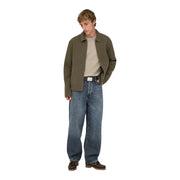 Only Jean ample Onsfade pour homme en laine mélangée vert olive, col classique et fermeture éclair sur le devant, vue de face