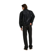 Only Blouson bomber Loose Jeans pour homme Onsfarel en similicuir noir avec ceinture côtelée, vue de face
