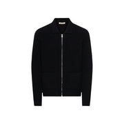 Only & sons Cardigan Frame RLX pour homme en maille noire avec fermeture éclair argentée et deux poches avant, vue de face
