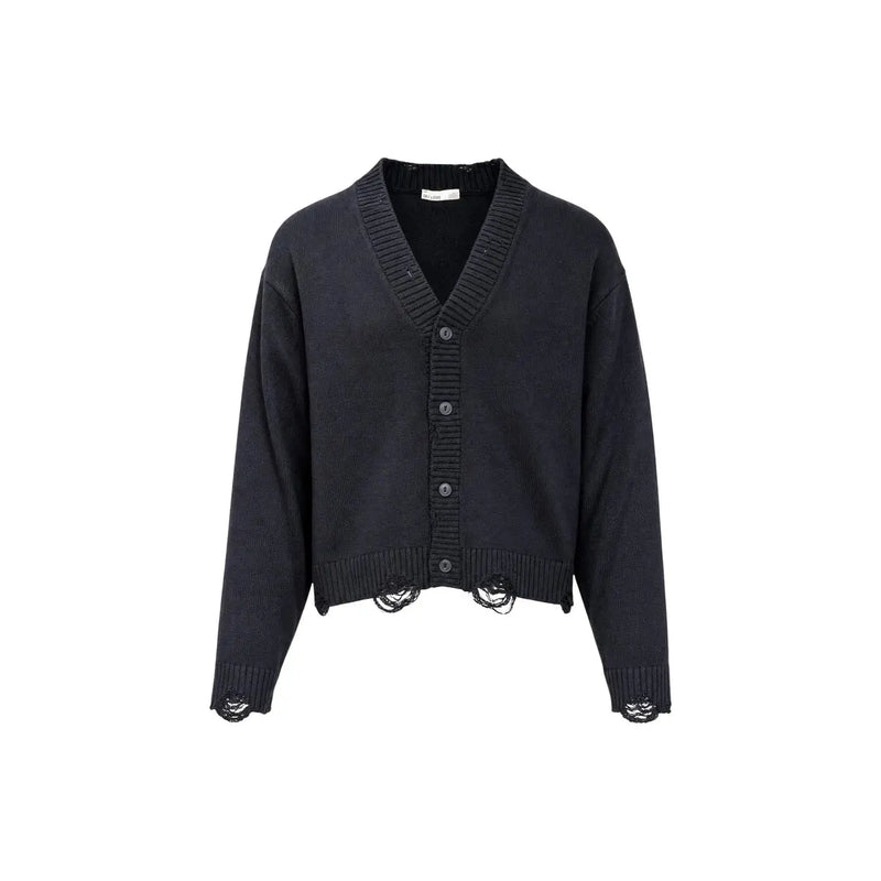 Only Gilet Sons Tune pour homme en maille noire avec poignets côtelés et bords effilochés, vue de face