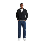 Only Gilet Sons Tune pour homme en maille noire avec poignets et col côtelés, porté par un mannequin (vue de face)