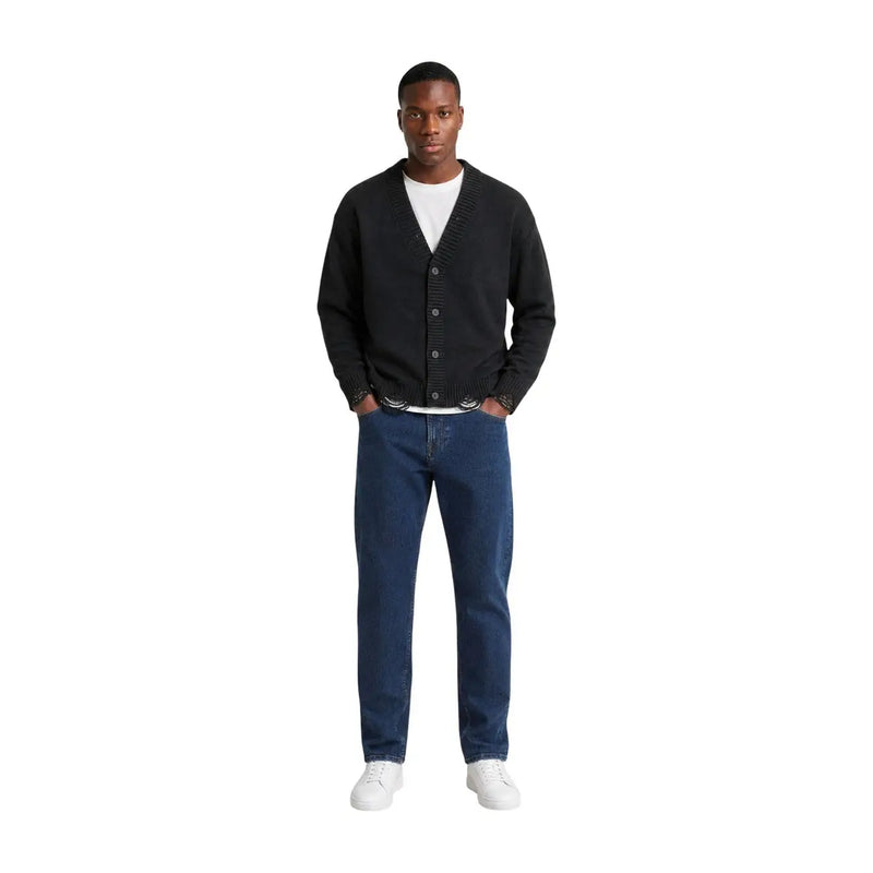 Only Gilet Sons Tune pour homme en maille noire avec poignets et col côtelés, porté par un mannequin (vue de face)
