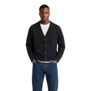 Only Gilet Sons Tune pour homme en maille noire avec poignets et col côtelés, vue de face