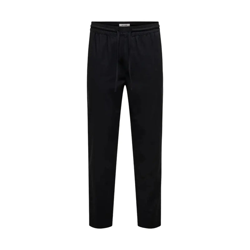 Black cotton joggers with drawstring waistband and tapered legs from Only & Sons men trousers collection