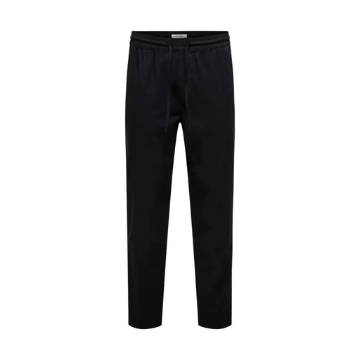 Black cotton joggers with drawstring waistband and tapered legs from Only & Sons men trousers collection