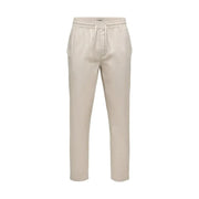 Beige cotton jogger pants with elastic waistband and drawstring from only & sons men trousers collection