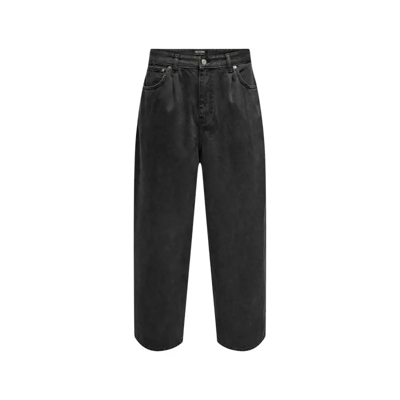 Only Jean en coton noir pour homme de la marque and Sons, doté d'une taille haute, de jambes larges, d'une coupe droite et de cinq poches.