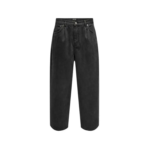 Only Jean en coton noir pour homme de la marque and Sons, doté d'une taille haute, de jambes larges, d'une coupe droite et de cinq poches.