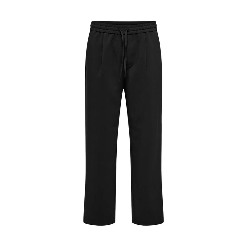 Only Pantalon noir à jambes larges pour homme de la marque and Sons, avec taille élastiquée à cordon, en tissu mélangé de viscose.