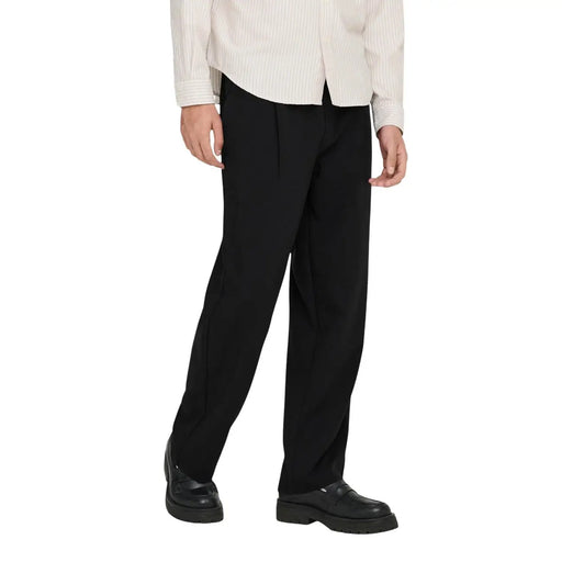 Only Pantalon de costume noir pour homme, en mélange de viscose, coupe droite et plis discrets à la taille, de la marque and Sons