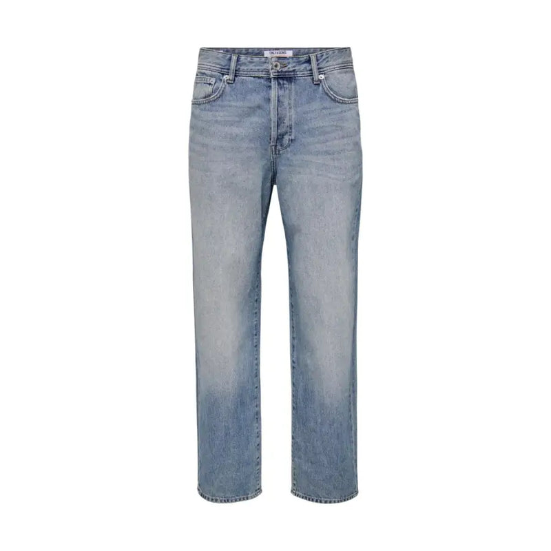 Lavage léger only Jeans bleus en coton pour homme, confectionnés dans un mélange de tissus biologiques et dotés d'une coupe droite et de cinq poches.