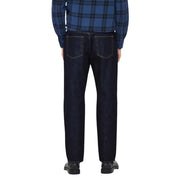 Only Jean pour homme en coton biologique mélangé bleu indigo foncé, coupe droite et surpiqûres claires contrastantes.