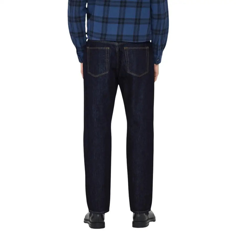 Only Jean pour homme en coton biologique mélangé bleu indigo foncé, coupe droite et surpiqûres claires contrastantes.
