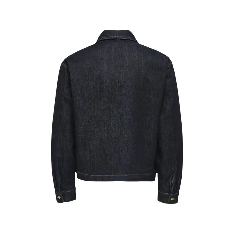 Only Veste en jean pour homme de la marque and sons, en coton indigo foncé, avec col classique et poignets boutonnés.