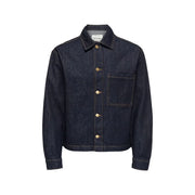 Only Veste en jean pour homme de la marque and Sons, en coton indigo foncé, avec boutons dorés et une poche poitrine unique.