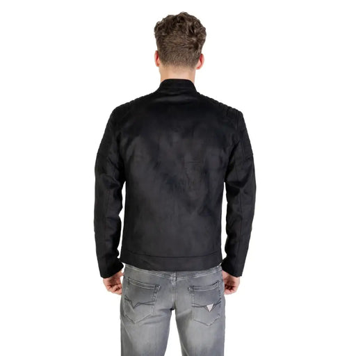 Only Blazer homme en similicuir noir à fermeture éclair mandarine, empiècements matelassés aux épaules et col montant, de la marque and Sons
