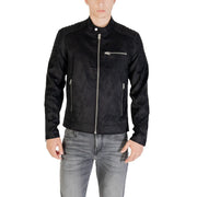 Black suede moto jacket by only and sons with silver zippers and quilted shoulder panels in black faux leather