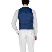 Gilet en satin bleu marine avec une seule boucle de ceinture à la taille de only gilet pour homme et fils, bleu clair, boutonné