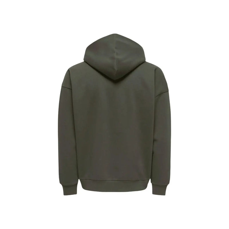 Sweat à capuche vert olive, coupe décontractée et poignets côtelés, en mélange de coton. only et fils hommes