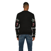 Only Pull en maille noire à col rond pour homme, en acrylique, orné de motifs festifs de cannes de Noël rouges et vertes, de houx et de flocons de neige.