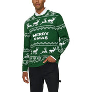 Pull en maille verte par Only Fils ornés de motifs de flocons de neige et de rennes blancs, avec l'inscription « Joyeux Noël », en acrylique