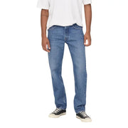 Jean droit en coton bleu moyen avec coutures apparentes de only et fils jeans en coton bleu clair pour hommes 22024939