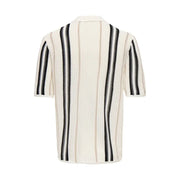 Only Polo homme Sons beige crème en coton tricoté avec de larges rayures verticales noires et un tissu côtelé texturé