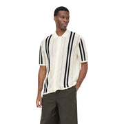 Only & Sons Polo homme en maille de coton beige à larges rayures verticales noires et manches courtes
