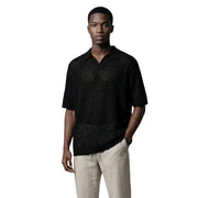 Only & sons Polo homme noir à col en V et manches courtes en coton biologique avec motif ajouré texturé sur la poitrine et les épaules