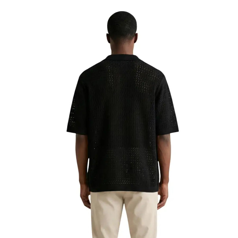 Only & sons Polo homme noir à col en V, manches courtes, en maille de coton biologique avec un motif texturé discret