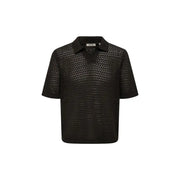 Only & Sons Polo homme noir à col en V et manches courtes en coton biologique texturé à motif chevrons discret
