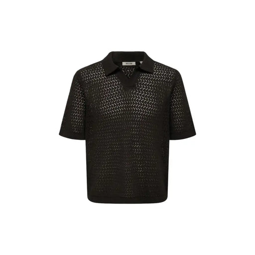 Only & Sons Polo homme noir à col en V et manches courtes en coton biologique texturé à motif chevrons discret