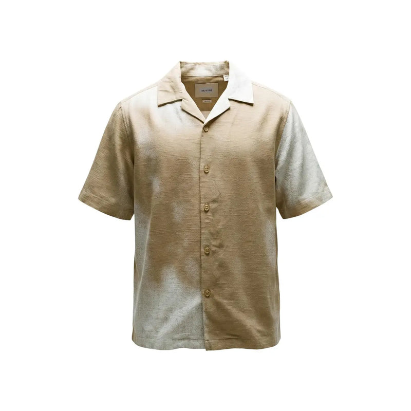 Only & Sons men shirt beige short-sleeved button-up with subtle textured weave and contrasting white collar