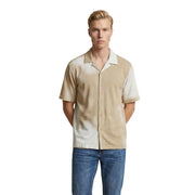 Only & Sons Chemise homme beige et crème bicolore à manches courtes et col boutonné, en tissu mélangé de coton