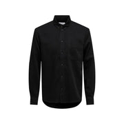 Only & Sons Chemise homme noire à manches longues, boutonnée, avec poche poitrine et col classique, idéale pour les tenues habillées.