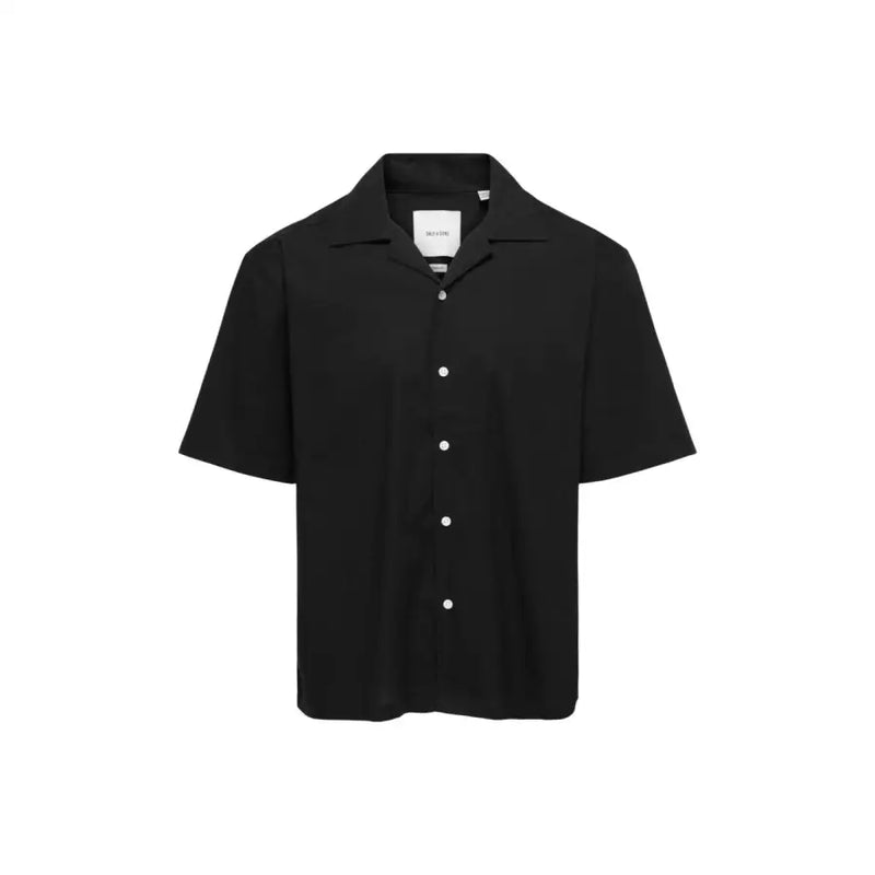 Chemise noire à manches courtes boutonnée avec col et boutons blancs par Only & Sons pour hommes