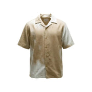 Only & Sons Chemise homme beige à manches courtes boutonnée, en tissu à texture subtile et col blanc contrastant