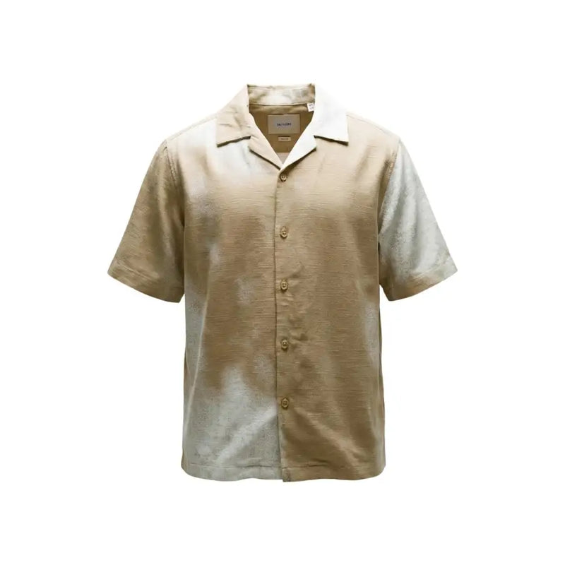 Only & Sons Chemise homme beige à manches courtes boutonnée, en tissu à texture subtile et col blanc contrastant